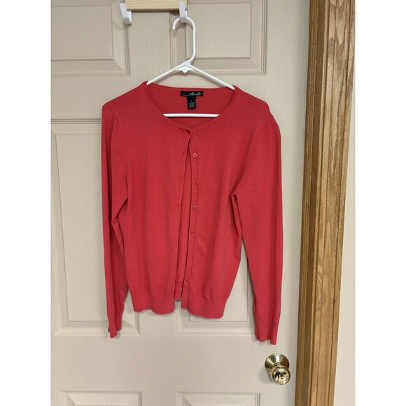 Willi Smith Button Down Cardigan Sweater Red Silk Blend Women’s Large - Picture 1 of 3
